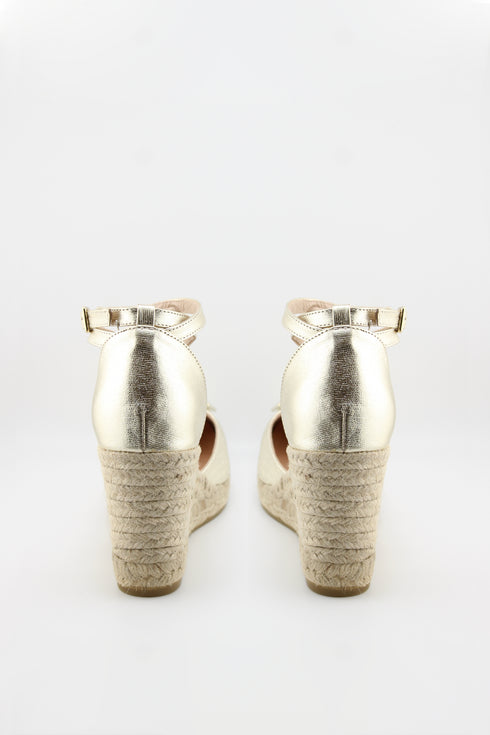 Gaimo Knotted Glitter Espadrille Wedge with Ankle Strap